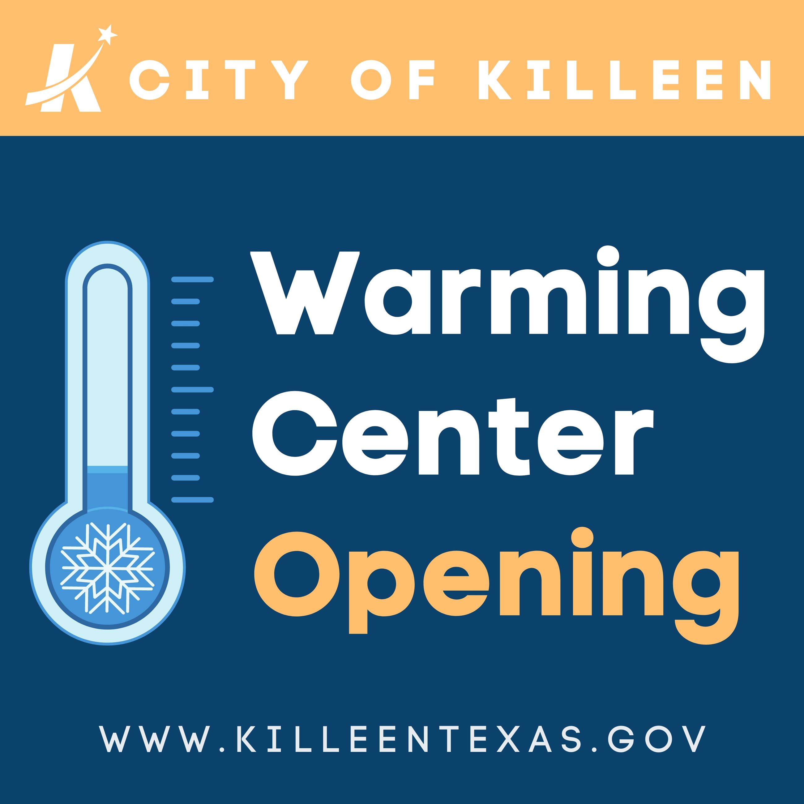 Warming Center Opening flyer with Killeen website and thermometer